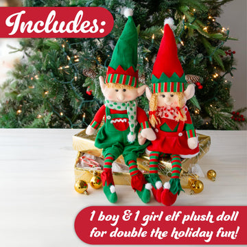 Elf Plush Christmas Stuffed Dolls, Set of 2-18" Boy and Girl Elves Holiday Cute Plush Shelf Toys - Fun Kids Buddy Figurine Decorations, Christmas