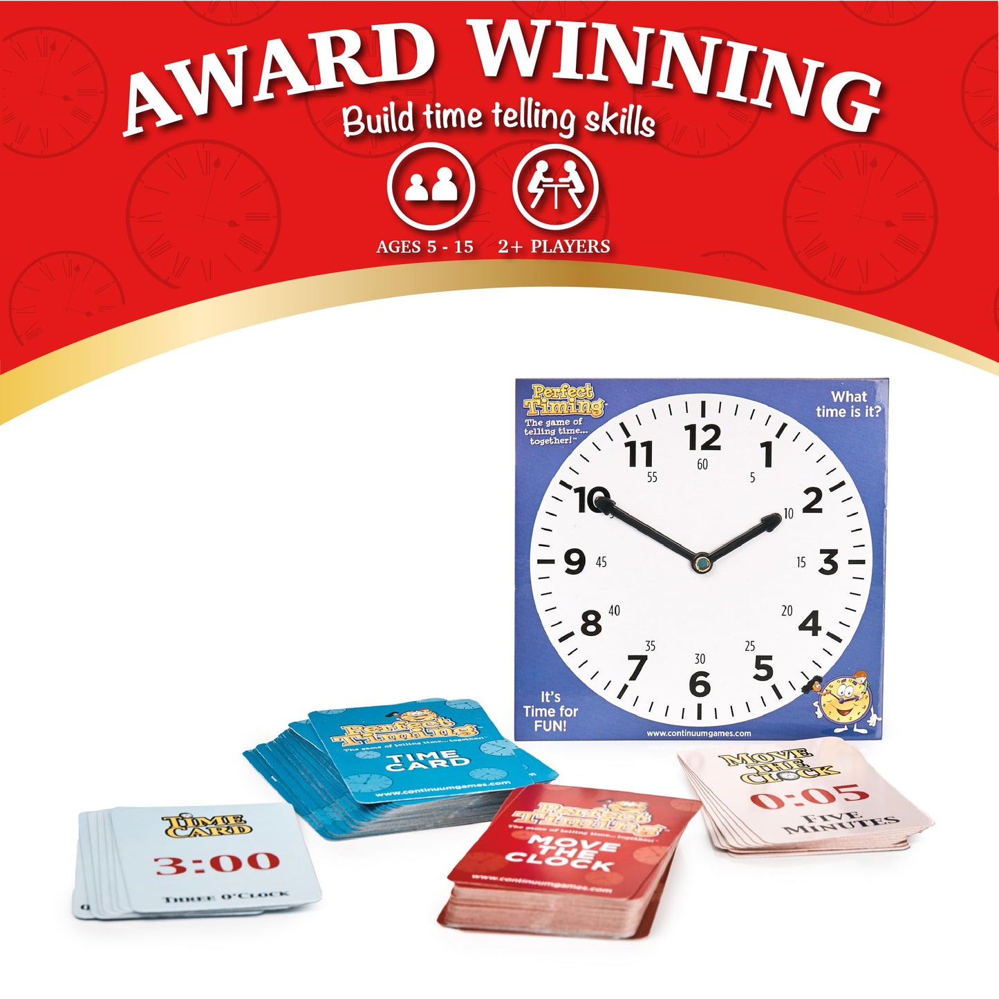Continuum Games Perfect Timing Game - Tell Time Cooperative Board Game for Kids - Fun Educational Family Game to Learn How to Read a Clock