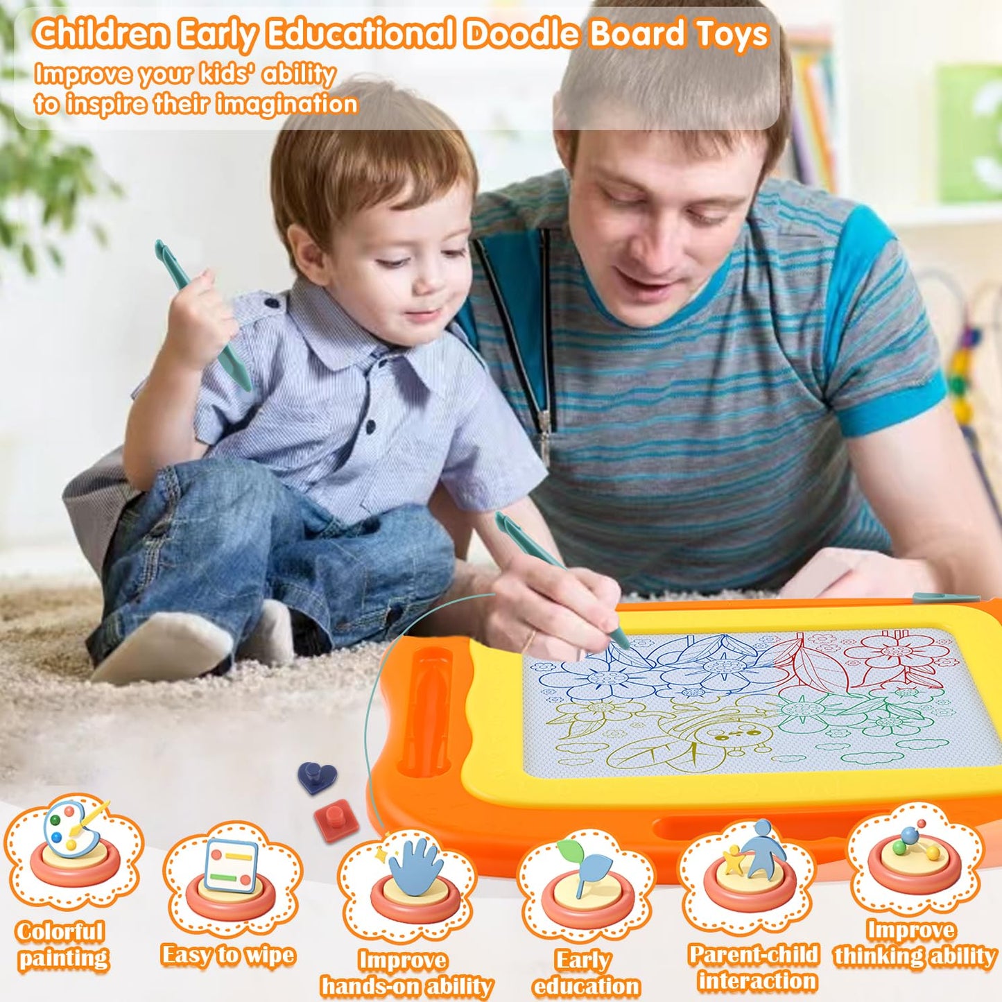BABLOCVID Magnetic Drawing Board Toddler Toys for Girls Boys, 15 Inch Erasable Doodle Board for Kids Colorful Etch Education Sketch Doodle Pad Toddler