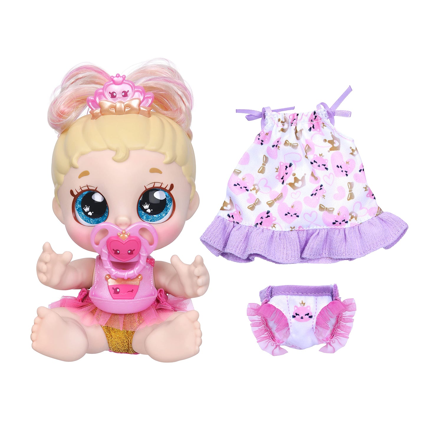 Kindi Kids Scented Sisters Pawsome Royal Family - Pre-School 10" Play Doll: Tiara Sparkles, 6.5" Baby Kindi: Teenie Tiara, and Kindi Pet: Prince