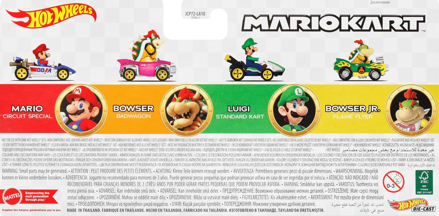 Hot Wheels Mario Kart Toy Vehicle 4-Pack, Collectible Set of 4 Fan-Favorite Characters Includes 1 Exclusive Model