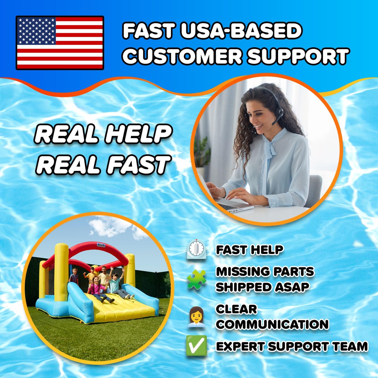 Sportspower Happy Hopper Inflatable Bounce House with Slide, Indoor Outdoor Backyard Bouncer with Heavy-Duty GFCI Blower, ASTM Certified, Ages 3 to 8