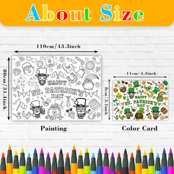 43.3 x 31.5 Inch St Patrick’s Day Coloring Tablecloth - Disposable Color-in Paper Table Cover for Party Dining, Classroom Decorations and Holiday