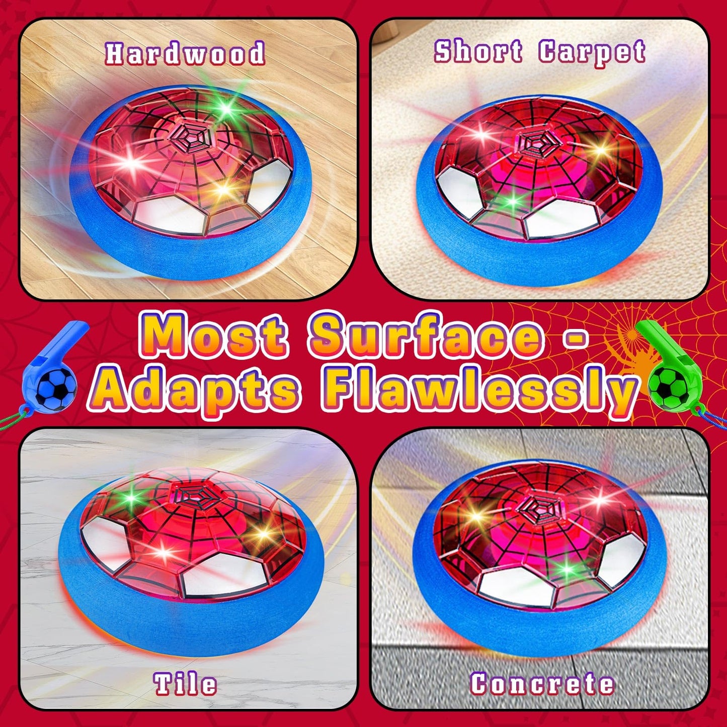 SUYUKI Hover Soccer Ball for Kids Boys, Spider Soccer Toys for Boys 4 5 6 7 8 9 10, Indoor Boy Toys with Led Lights and Foam Cushion Spider Hover