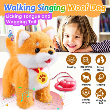 HCdoujoy Walking Barking Singing Corgi Puppy Toy, Repeats What You Say, Realistic Licking Tongue Wagging Tail Mechanical Dog with Touch or Voice