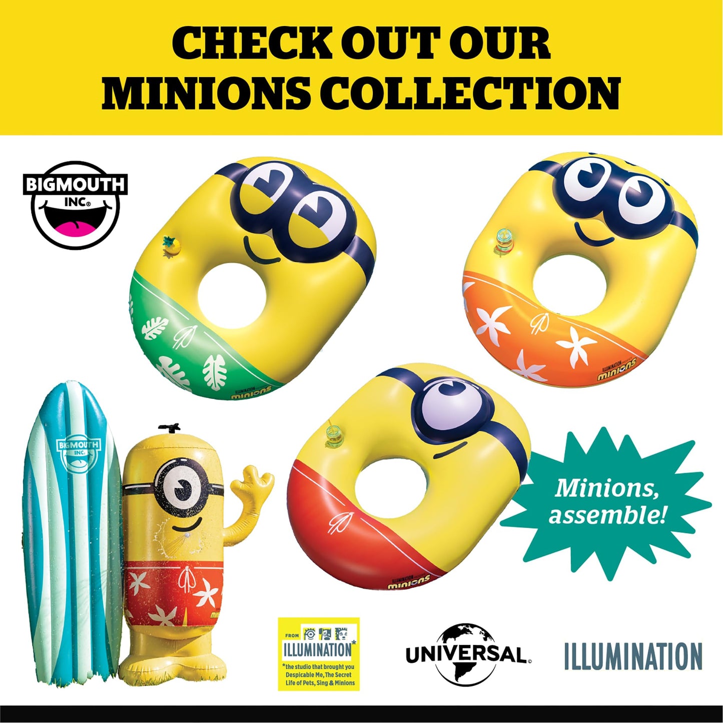 BigMouth Inc Minions Dive Toys for Pool - 3 Pack Kids Underwater Swimming Toy Set, Soft Neoprene Dive Sticks for Swim Practice, Pool Games & Summer
