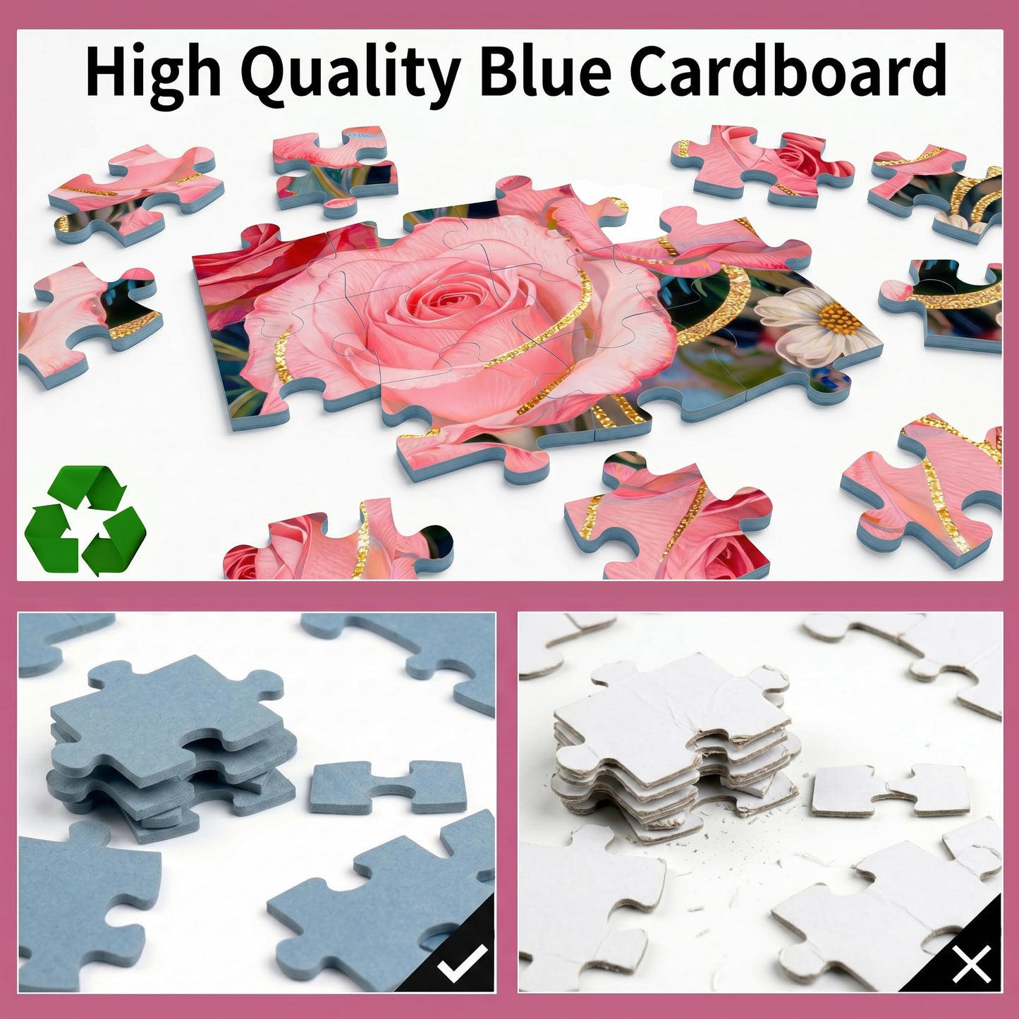 1000 Piece Puzzle for Adults, Elegant White Persian Cat with Pink Roses & Gold Art Nouveau Design, Premium Matte Finish, Thick Blue Cardboard, Perfect
