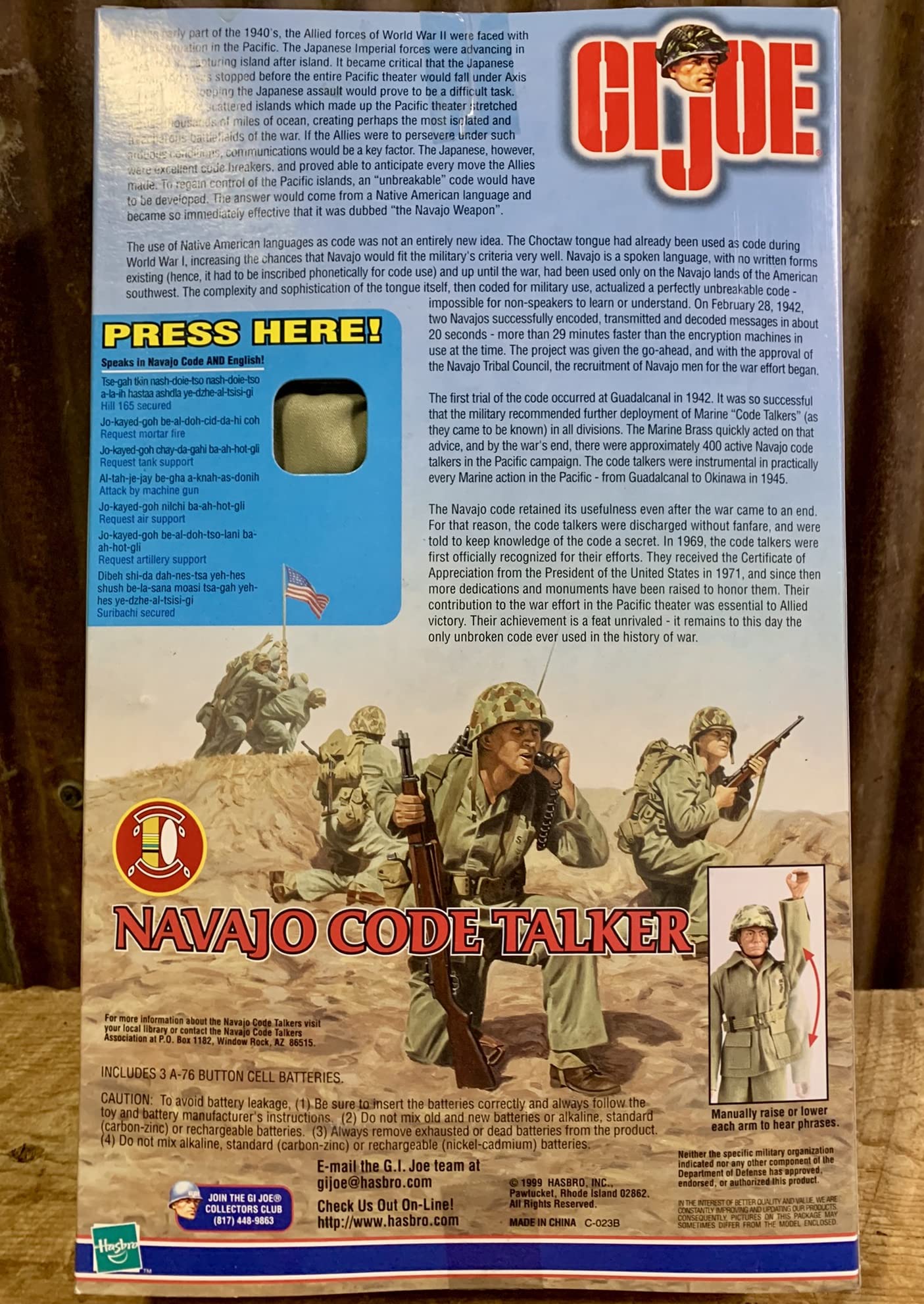 Gi Joe 12 Inch Navajo Indian Navaho Code Talker Figure: Says 7 Different Phrases! In Najavo Code and English!