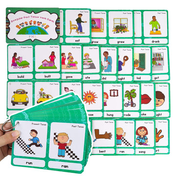 Zwttey Irregular Verbs/Verb Tense 2 Themes English Flashcards Vocabulary Building Pocket Cards Grammar Educational Learning Aids Pre-Kindergarten