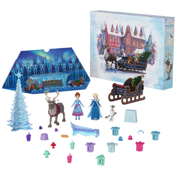 Mattel Disney Frozen Toys, Anna & Elsa Small Doll Advent Calendar with 2 Friend Figures, Moldable Sand & 24 Play Pieces, Inspired by Olaf’s Frozen