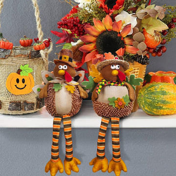 Ogrmar 15 Inch 2 Pack Stuffed Turkey Couple Doll Thanksgiving Tabletop Decorations Exquisite Handmade Turkey Plush Doll Kit for Autumn Harvest Home