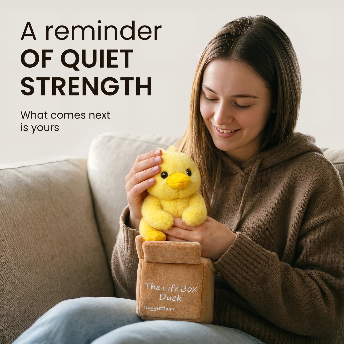 Hugglethorn Life Box Stuffed Duck - Duck Plush, Duck Stuffed Animal with Story Card & Gift Box, Emotional Support Duck, Meaningful Duck Gift, New Job