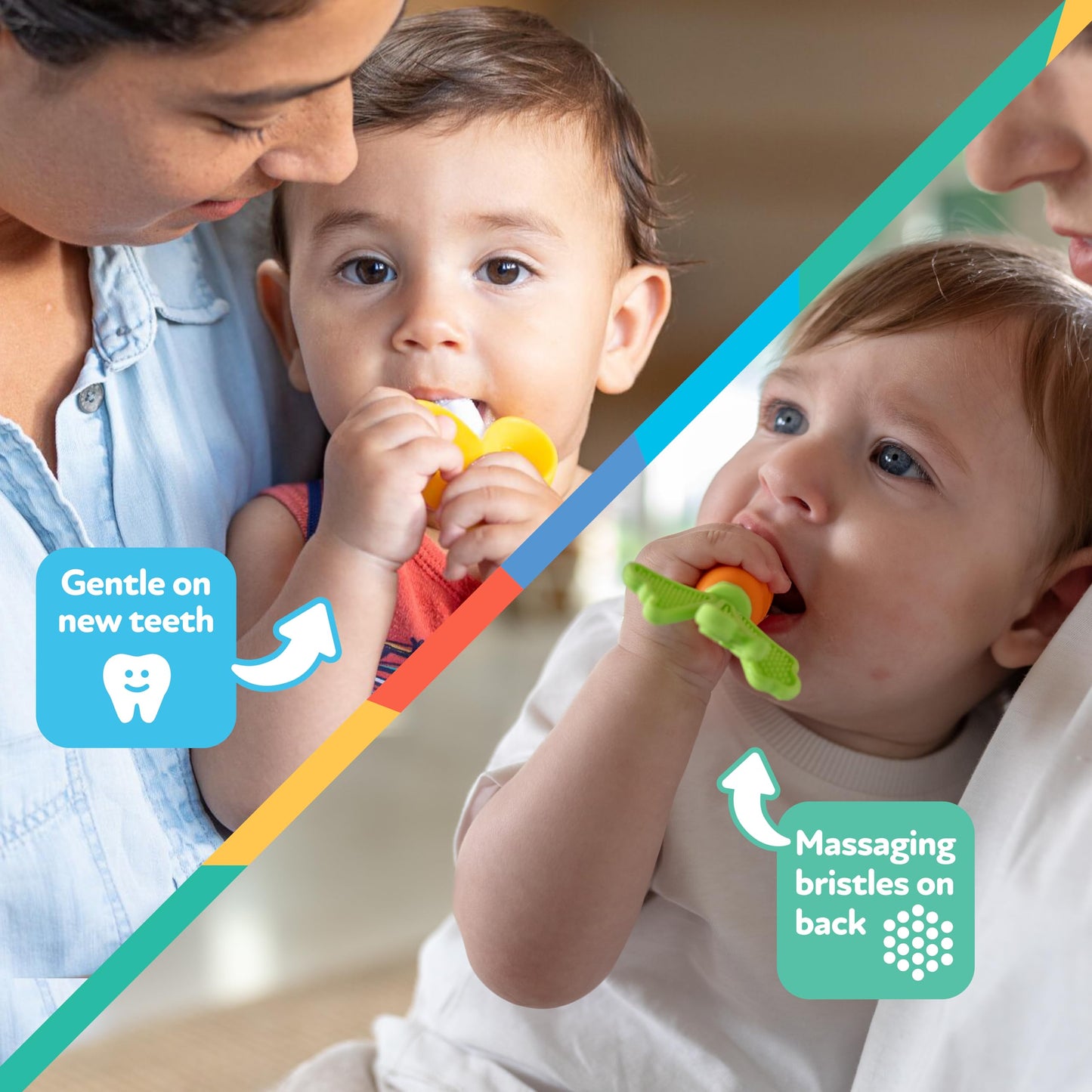 Nuby NanaNubs Banana Massaging Toothbrush and Carrot Teether - (2 Pack) Baby Teething Toys for 3+ Months