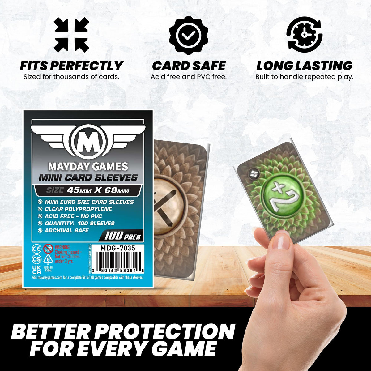 MayDay Games Mini Euro Card Sleeves 45x68mm, 40 Micron, 100 Pack, MDG-7035