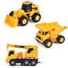 Sunny Days Entertainment Mini Construction Vehicles 3 Pack - Lights and Sounds Pull Back Toy Vehicle | Includes Dump Truck Front End Loader and Crane