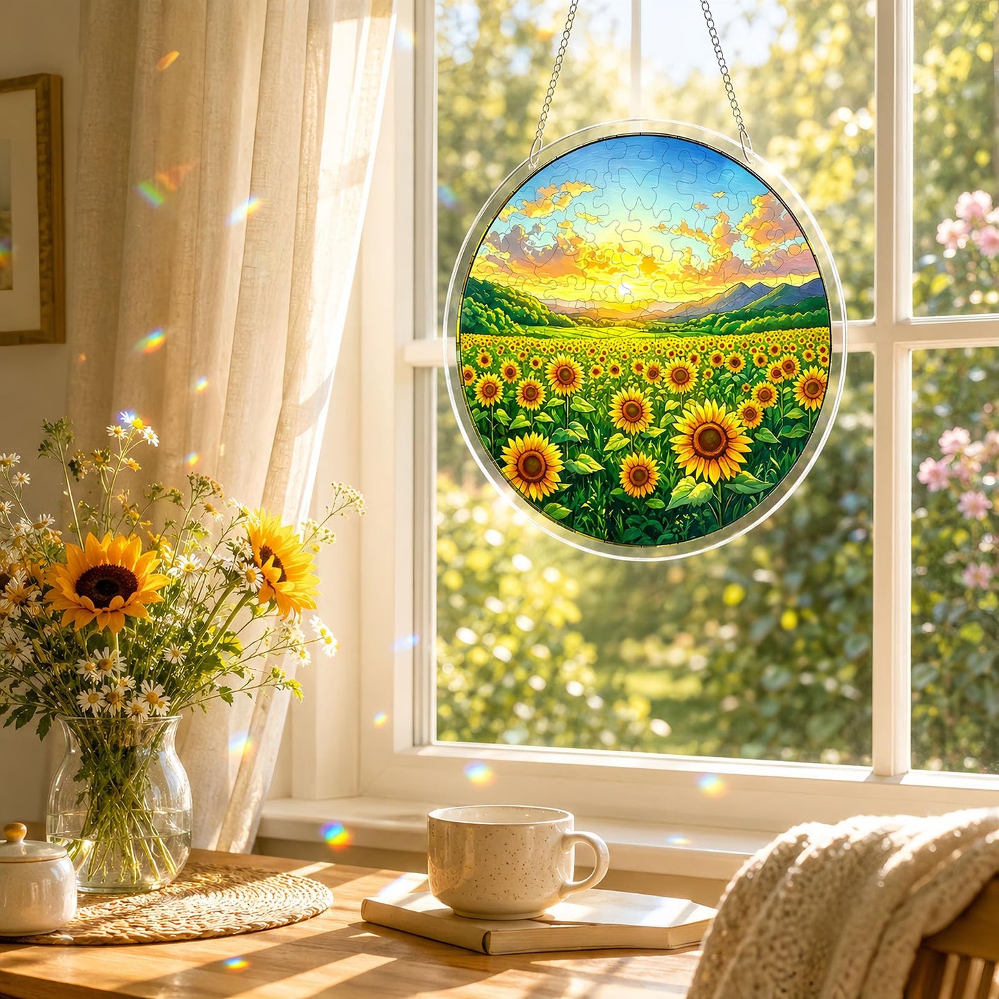 Sunflower Field Acrylic Puzzle Suncatcher, DIY Suncatcher Puzzle Decor