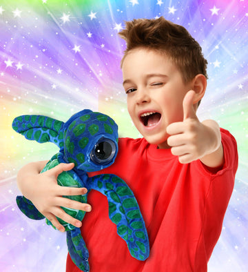 DolliBu Blue Sea Turtle Super Soft Stuffed Animal, Cute Realistic Stuffed Animals for Girls. Boys and Adults Animal Gifts, Kids Ocean Nursery Decor