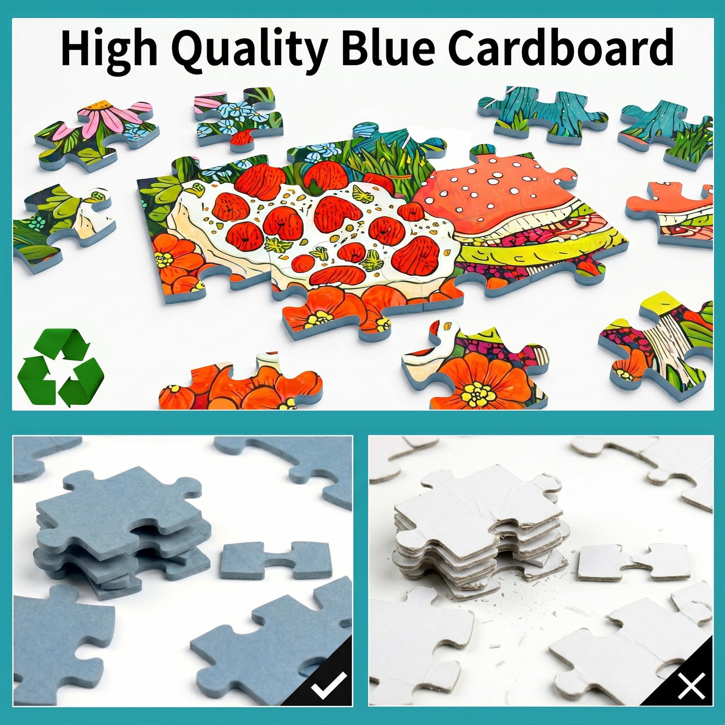 1000 Piece Puzzle for Adults, Colorful Botanical Fantasy Garden with Birds & Houses, Premium Matte Finish, Thick Blue Cardboard, Fun and Challenging