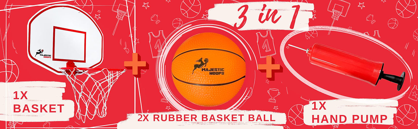 Majestic Hoops Mini Basketball Hoop - Indoor Basketball Hoop - Durable Plastic Basketball Hoop for Kids and Adults - No Assembling - Premium