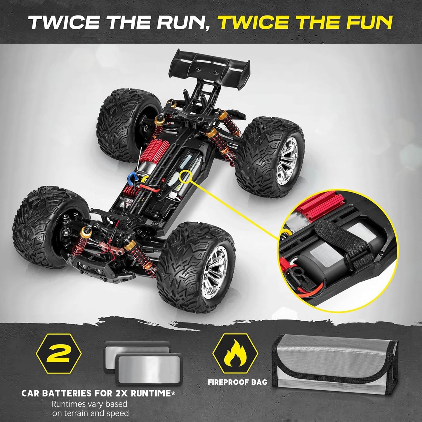 Verahaus 4x4 RC Cars for Adults 48kmh High-Speed - 1:12 Scale Large Waterproof Remote Control Truck, Offroad Electric Monster Car, 2 Batteries 30+ Min