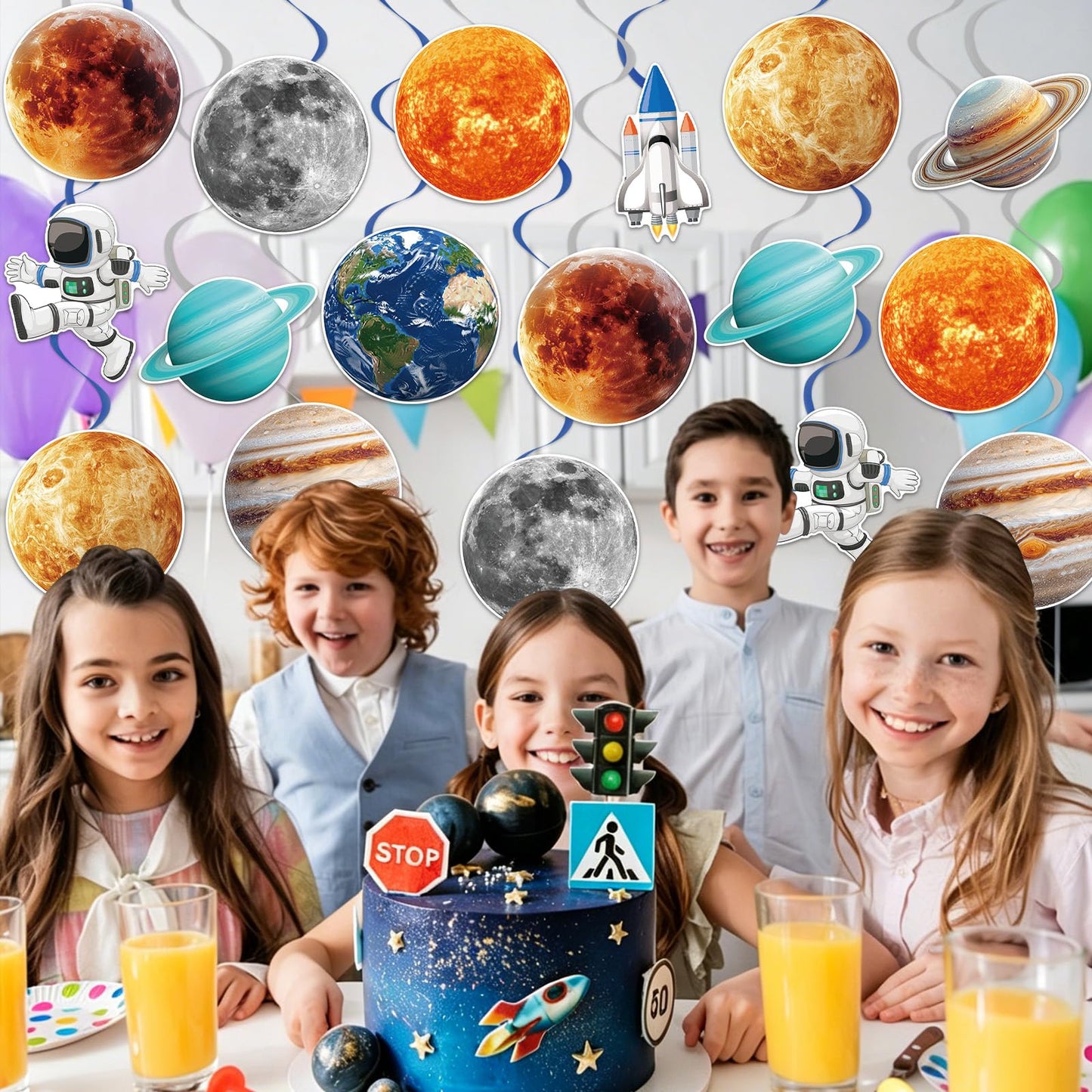 40Pcs Space Solar System Hanging Swirl Decorations, Outer Space Party Decoration Hanging Swirl Planet Astronaut Ceiling Hanging Decorations for Party