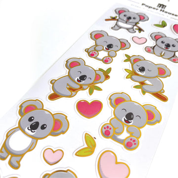 Paper House Productions Set of 6 Shiny Foil Enamel Effect Sticker Sheet for Crafts, Scrapbooking & Collecting - Koala Love