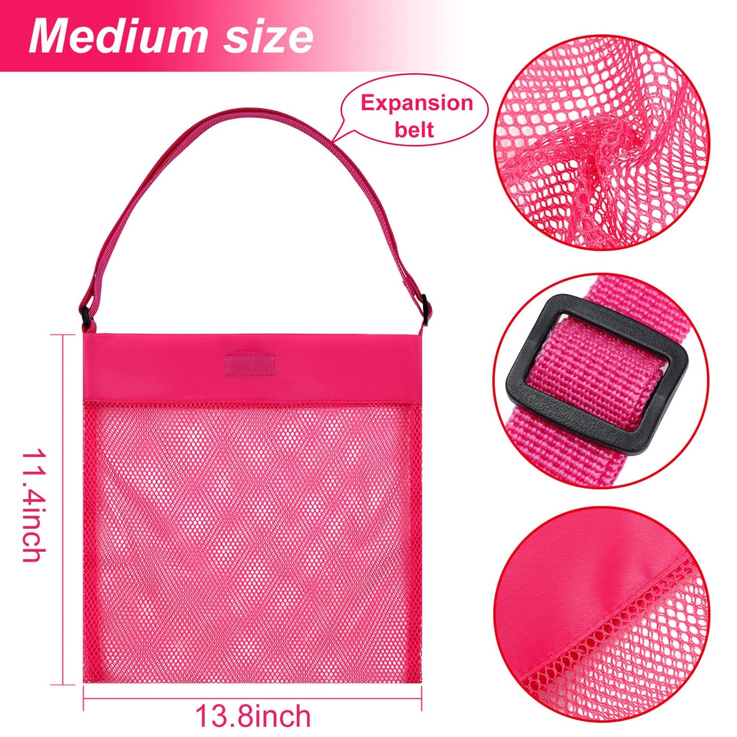 meekoo 8 Pcs 11.4 x 13.8 inch Colorful Mesh Beach Bags Seashell Collecting Bags with Adjustable Carrying Straps for Beach Shell Treasure Toy Storage