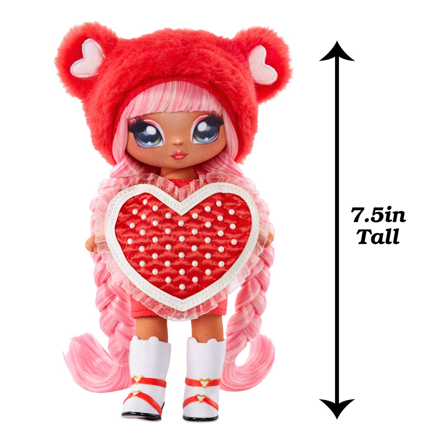 MGA Entertainment Na Na Na Surprise Valentina Moore - Red Teddy Bear-Inspired 7.5" Fashion Doll with Pink Hair, Heart-Shaped Dress and Brush