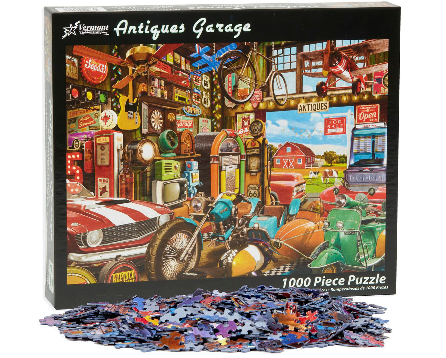 Vermont Christmas Company Antiques Garage Jigsaw Puzzle 1000 Piece - Vintage Themed Puzzle for Adults and Families