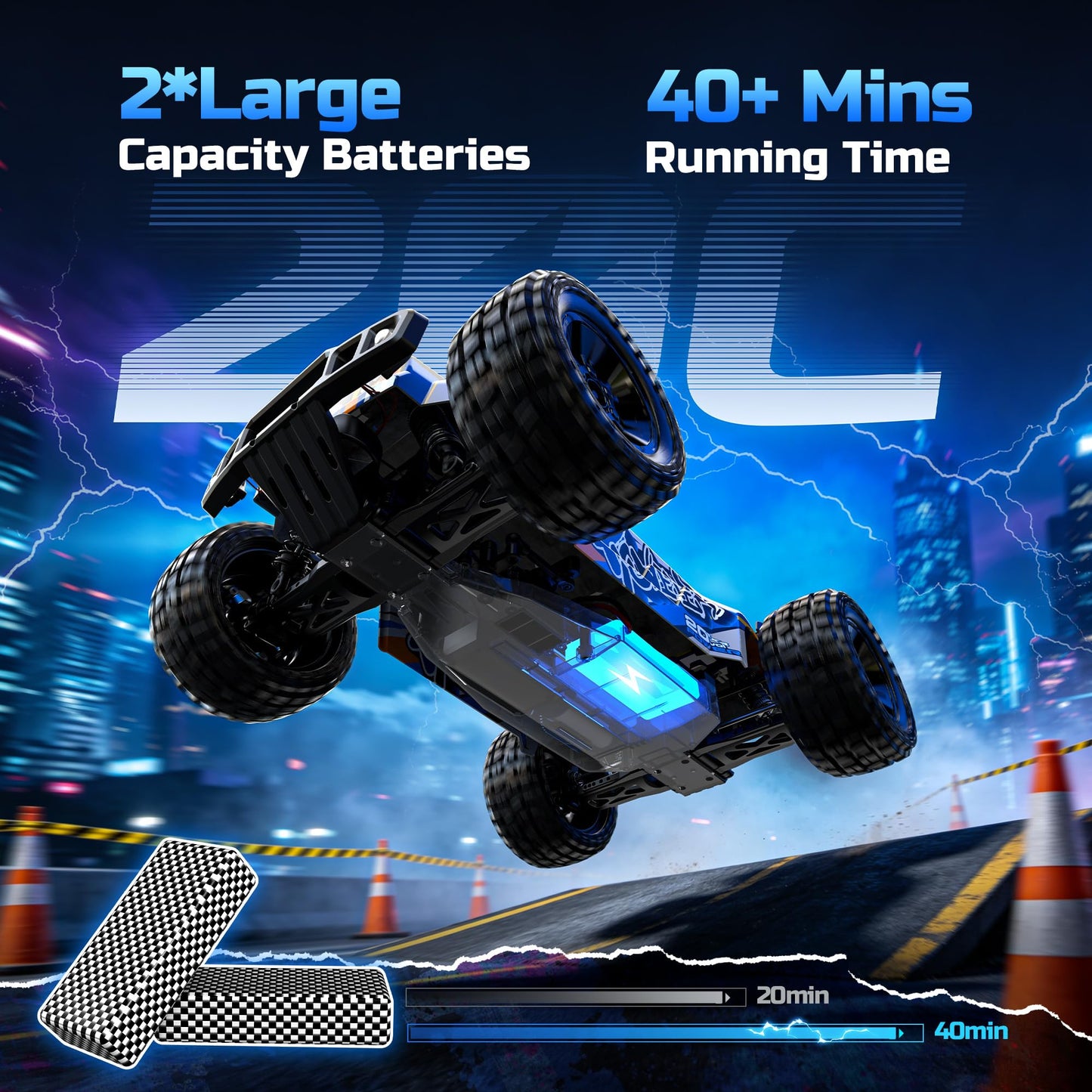 Holyton 1:10 Large High Speed Remote Control Car with LED Shell Lights, 48+ KM/H, 4WD Offroad Monster Truck for Adults & Kids, Hobby RC Truck Vehicle