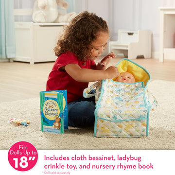 Melissa & Doug Mine to Love Bassinet Play Set Portable Carrier for Dolls with Crinkle Toy, Nursery Rhyme Book