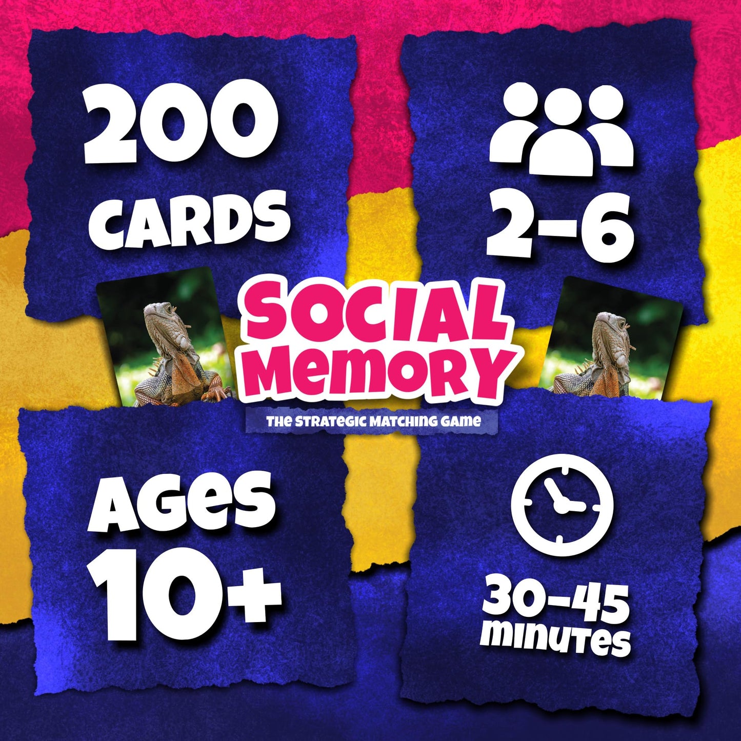 Social Memory - Strategic Twist On Classic Memory Game! Great for Grandkids, Engaging Matching Cards for Families and Kids. Perfect for 2-5 Players