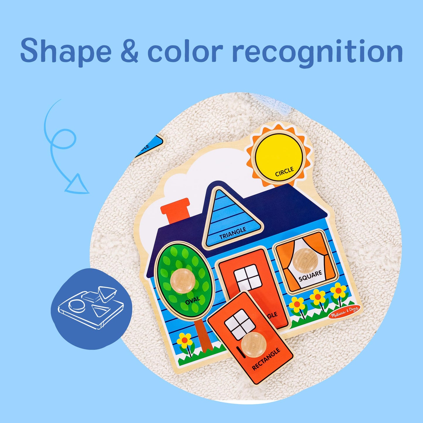 Melissa & Doug First Shapes Jumbo Knob Puzzle, Wooden Peg Puzzle for Toddlers, Educational Toy for Shape Recognition and Fine Motor Skills, Ages 1+