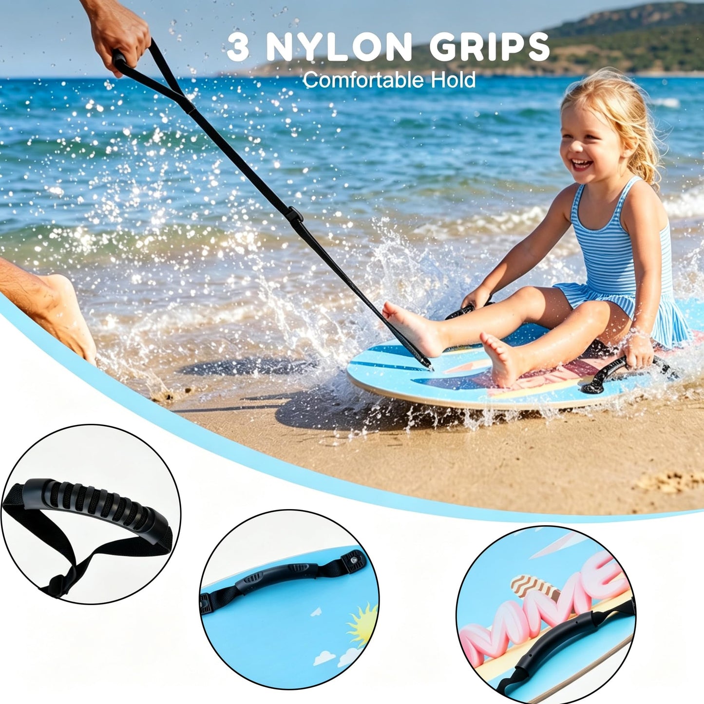 AAKQ Skimboard with Handles Tow Rope,Shore Tow Board Summer Beach Toy for Kids&Parent-Child Outdoor Lawn Interactive Pull-Along Shallow Water Rider