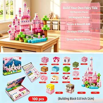 Luxalba 100PCS Pink Princess Castle Magnetic Blocks Girls Toys