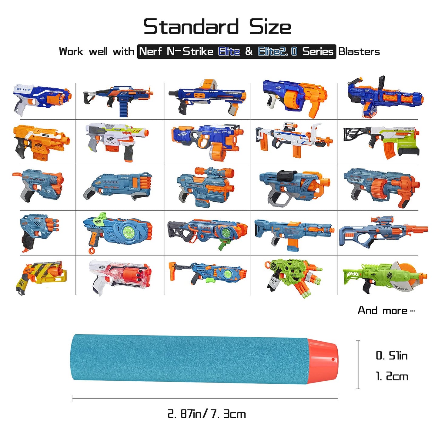 lififun 500-Dart Refill Pack Foam Darts Compatible with Nerf N-Strike Elite & Elite 2.0 for All Blasters that Use Elite Darts Blue & Orange