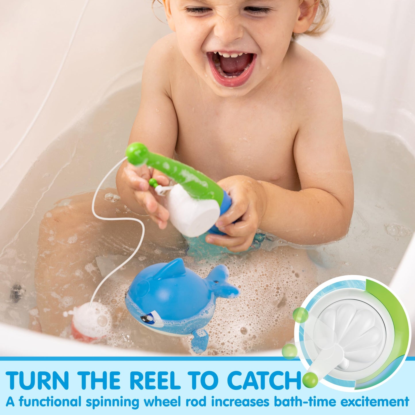 JOYIN Bath Fishing Toy Set for Toddlers - Magnetic Toy with Fishing Rod, Spinning Octopus and Starfish, Wind-up Shark and Turtle - Sensory Development