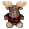 DolliBu Soft Brownish Sitting Moose Stuffed Animal with Plaid Red Hoodie Sweater and Personalization - Moose Plush Lumberjack Stuffed Toy with Plaid