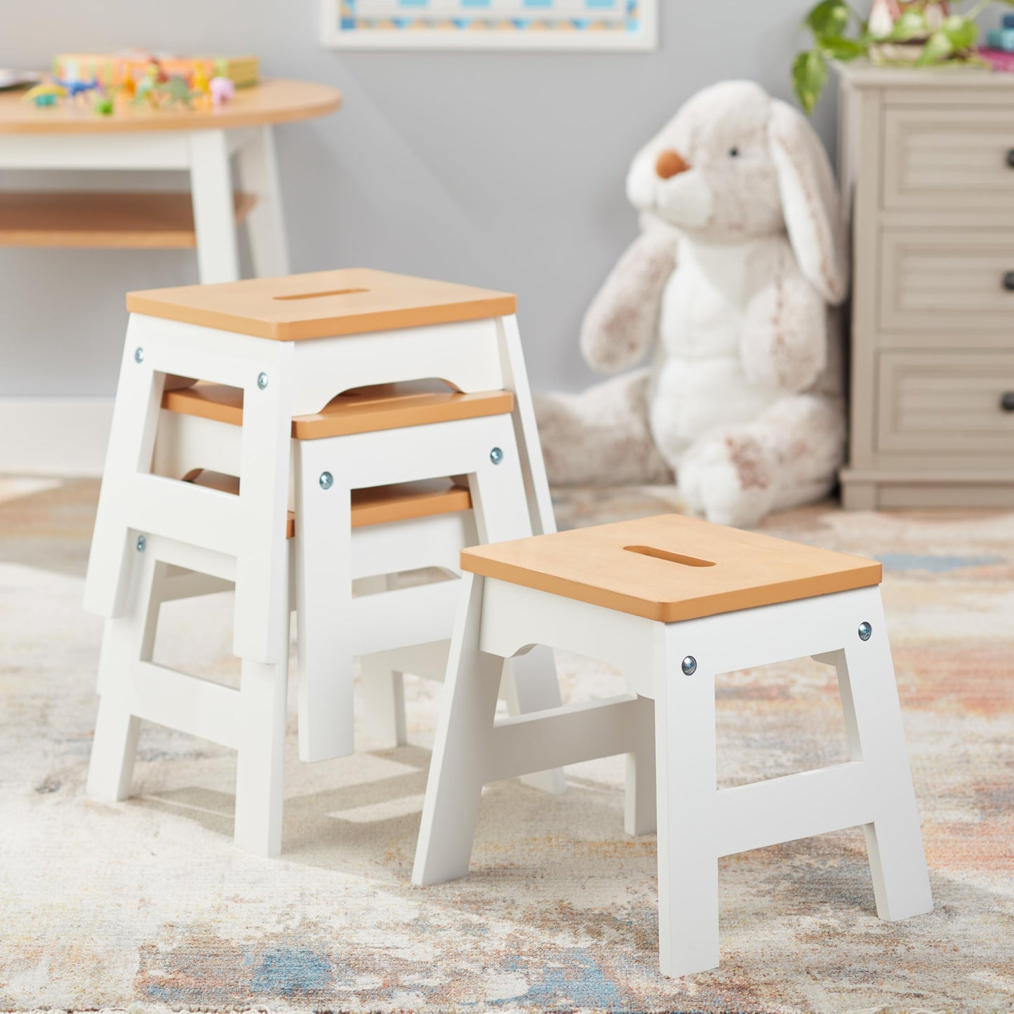 Melissa & Doug Wooden Stools - Set of 4 (White/Natural)