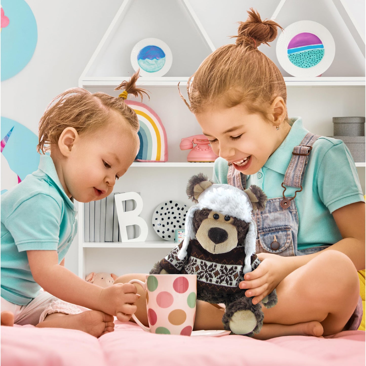 DolliBu Plush Grizzly Bear Stuffed Animal - Soft Plush Huggable Brown Grizzly Bear Wearing Hat & Sweater, Adorable Toy Wild Life Cuddle Gifts for Kids