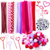 Whaline 500Pcs Valentine Pipe Cleaners Set, Including 160Pcs Craft Chenille Stems, 180Pcs Multi Sized Wiggle Eyes and 160Pcs Multi Sized Pompoms