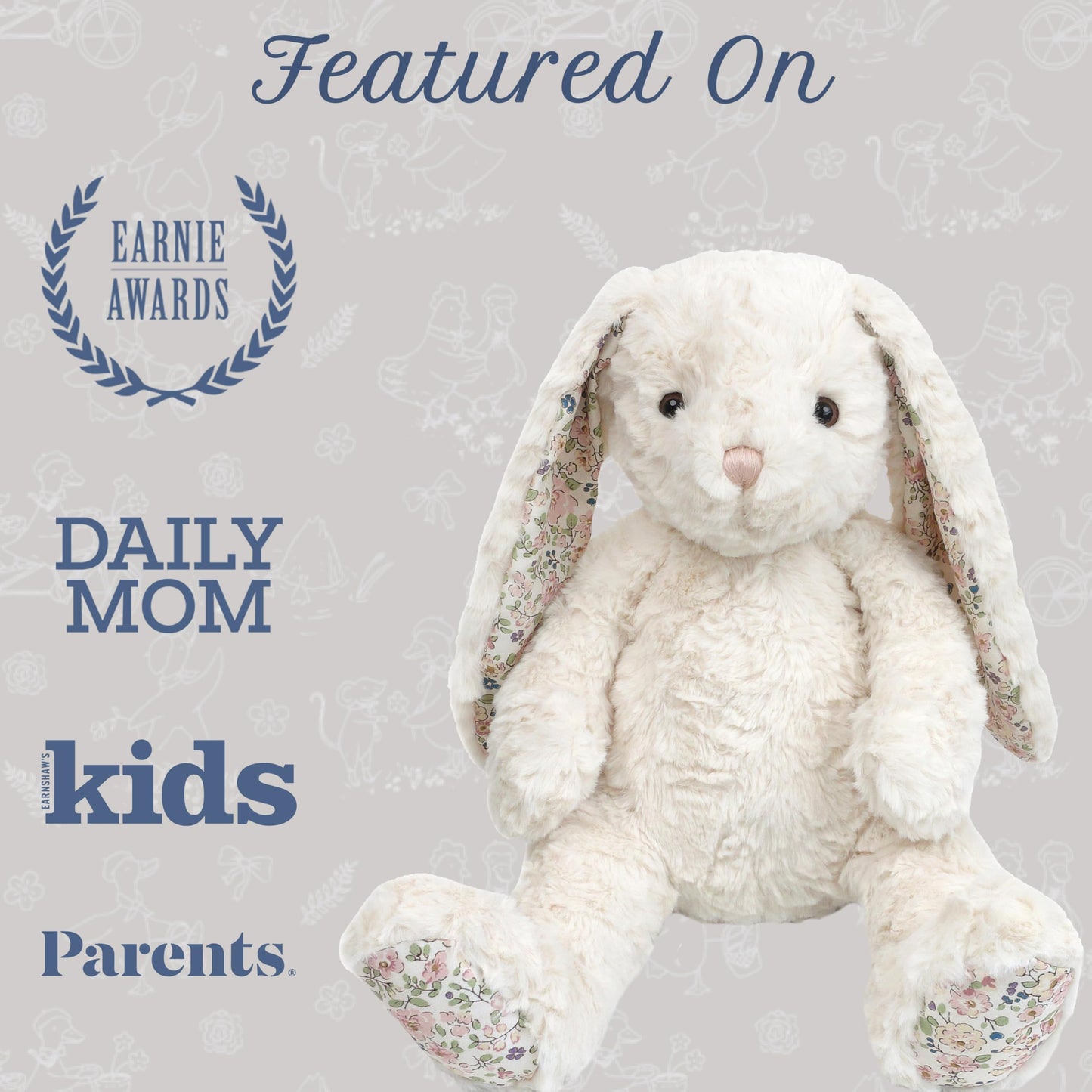 MON AMI Faith Bunny 17-Inch Stuffed Animal, Soft Cream Rabbit Plush Toy
