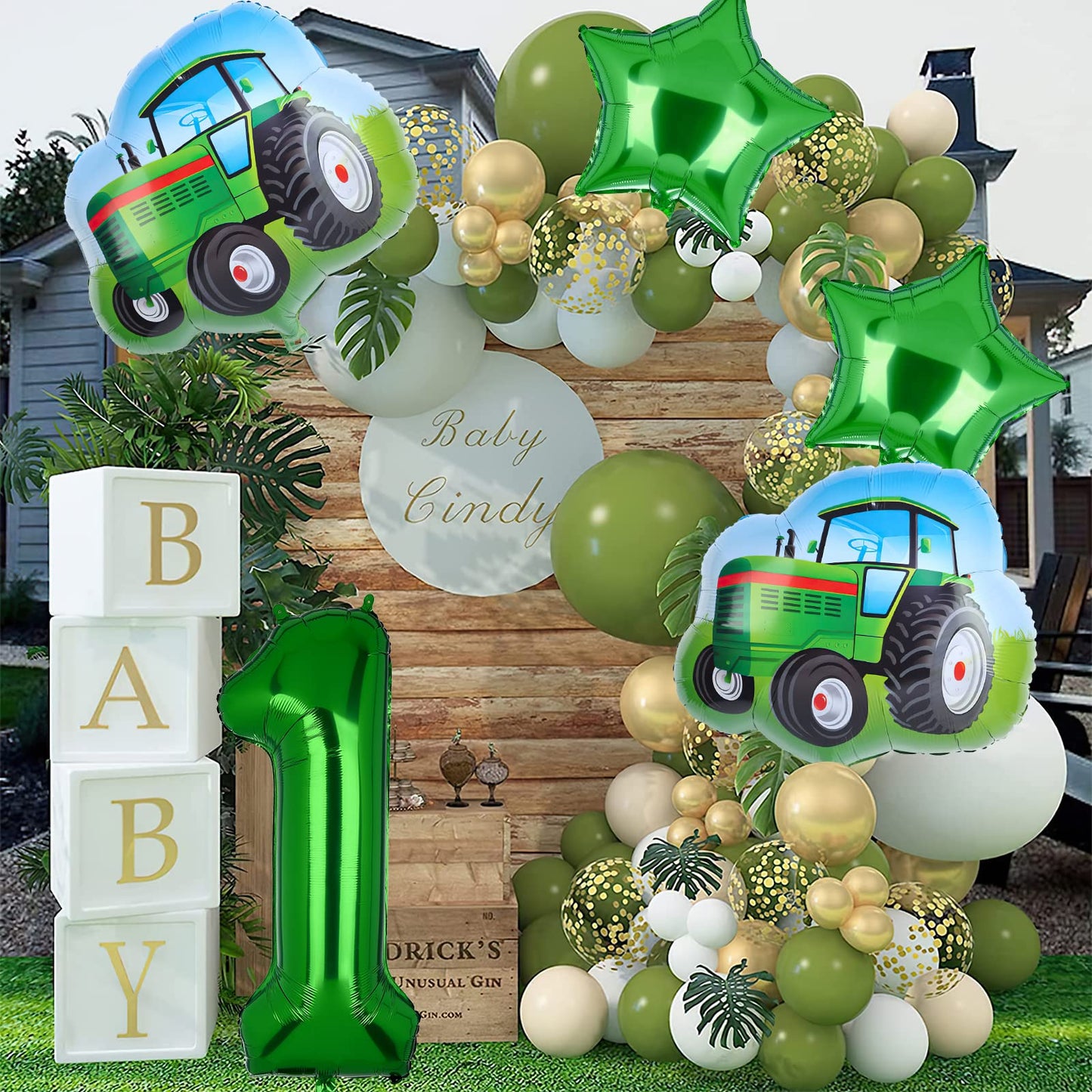 5Pcs Tractor Balloons, Green Tractor Birthday Number Mylar Foil Balloon Farm Theme 2nd Birthday Party Supplies Decor (2nd)