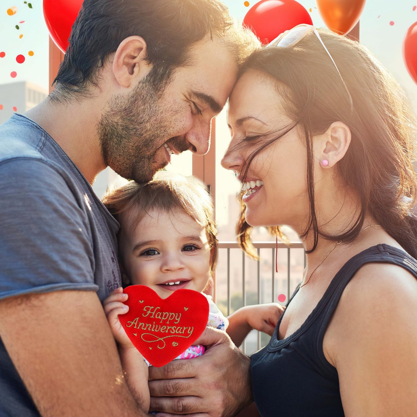 DolliBu Stuffed Happy Anniversary Red Heart Plush - Romantic for Wife or Husband, Cushion Heart Shaped Plush Stuffed Toy for Room Decor or Gift Basket