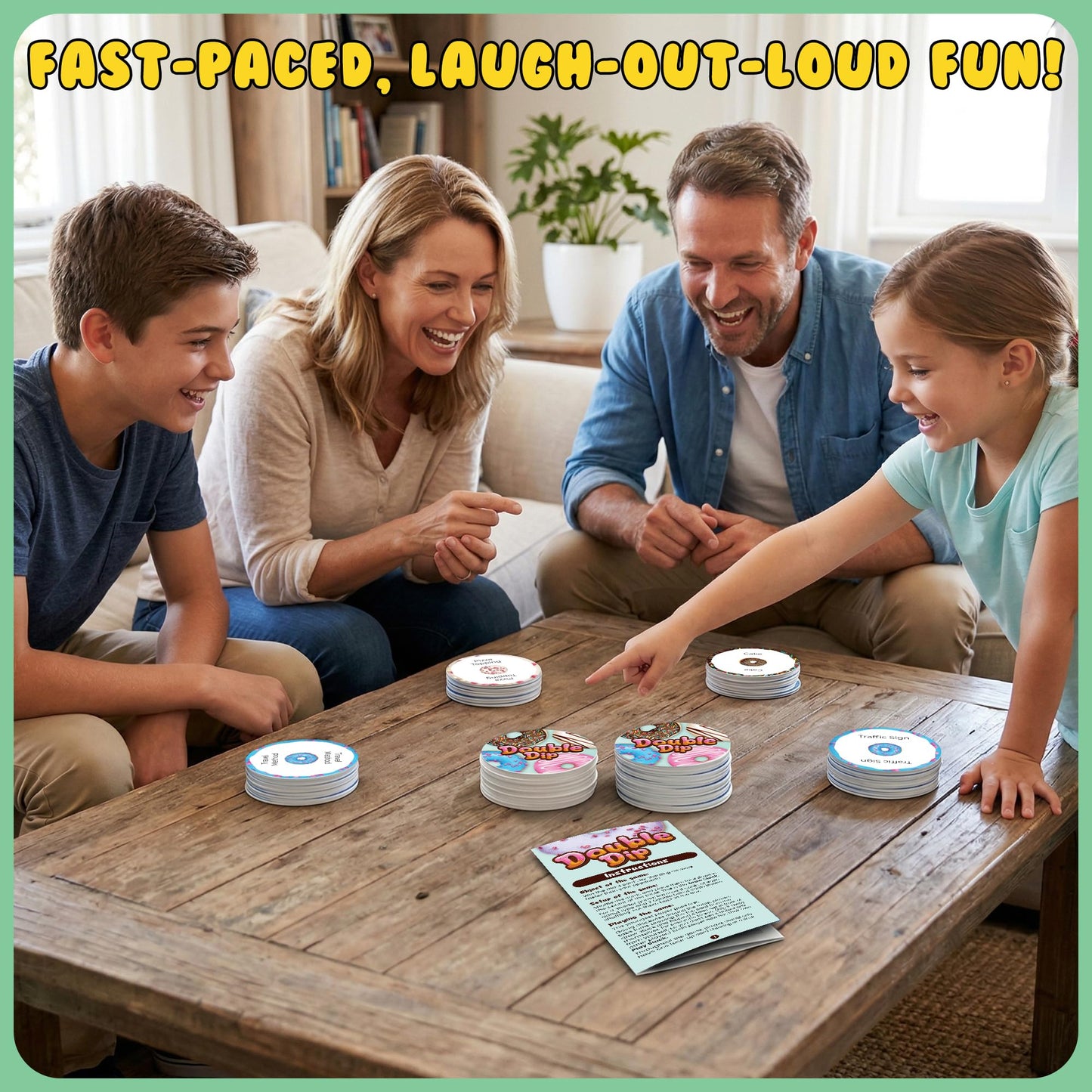 Point Games Double Dip Card Game - Fast-Paced Family Party Game for Kids & Adults - The Double Donut Showdown Word Shouting Game - 150 Cards, 3-6