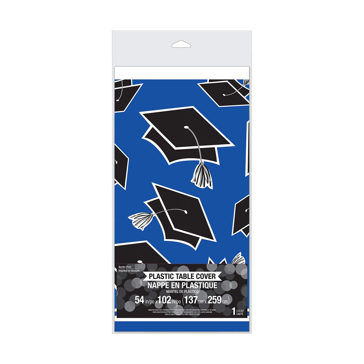 Creative Converting 320054 Graduation Theme Cobalt Blue Tablecloth
