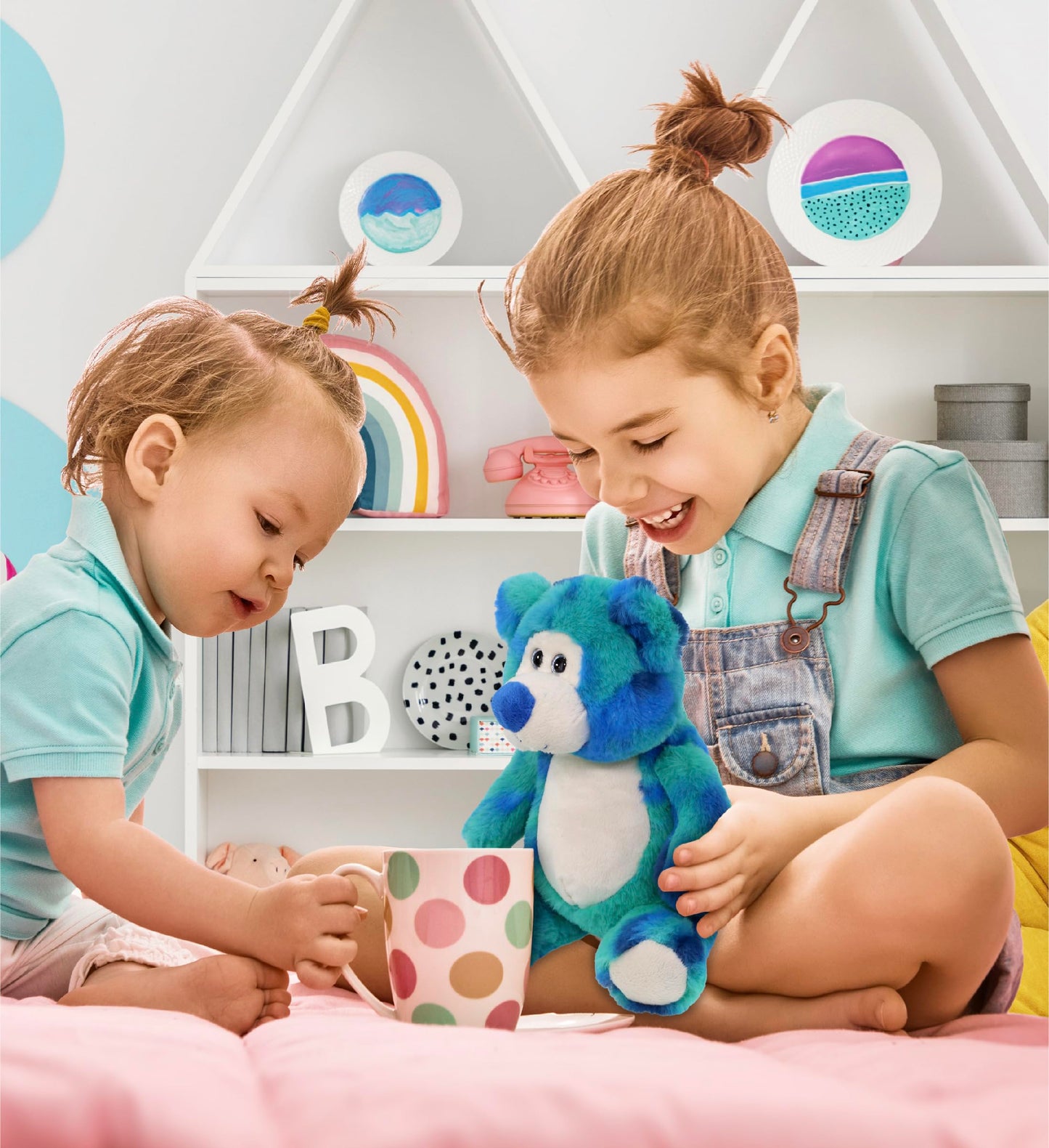 DolliBu Blue Tie-Dye Bear Plush - Super Soft Stuffed Animal, Cute Wild Animal Plush, Adorable Fluffy Stuffed Animal for Boys and Girls, Stuffed