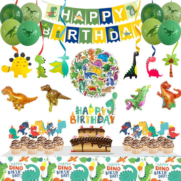 Dinosaur Birthday Decorations, 104 Piece Dinosaur Party Decorations for Boys Dino Birthday Party Supplies Set Include Banner Balloons Cake Toppers