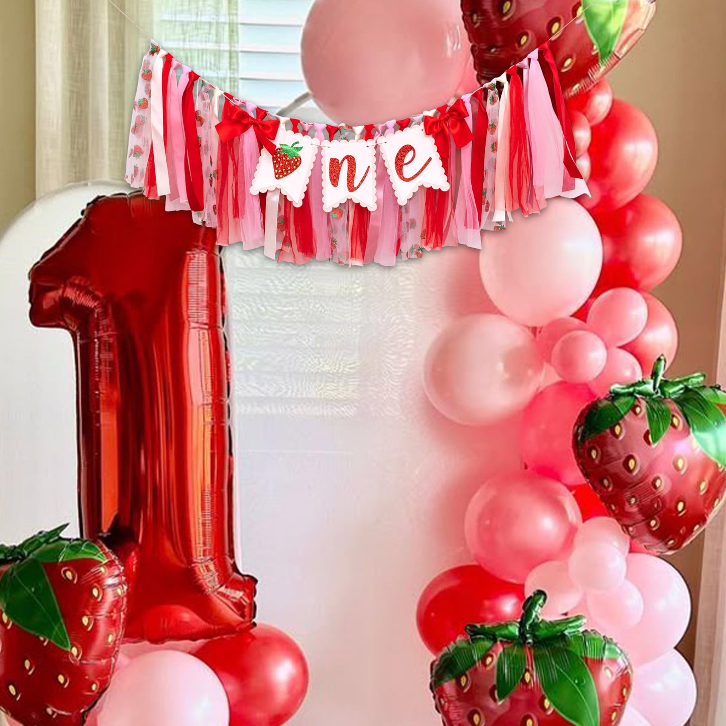 GIOGUK Strawberry First Birthday High Chair Banner Berry Birthday Banner