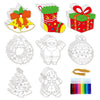 40Pcs Christmas Wreath Reindeer Coloring Kit, DIY Paper Xmas Coloring Arts Ornaments with Ropes & Colorful Pens for Xmas Party Home Classroom